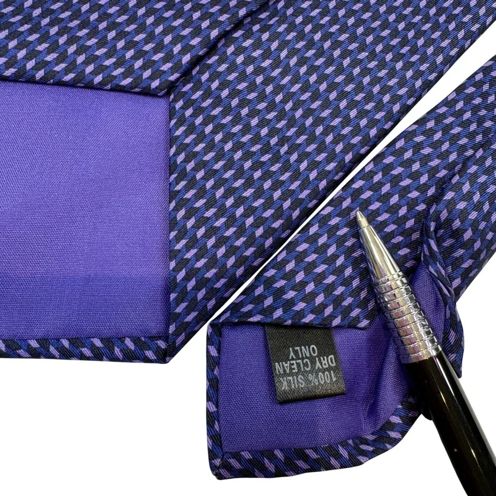 St Bernard Mens Silk Necktie Purple Blue Geometric‎ Diamond Pattern 0966271